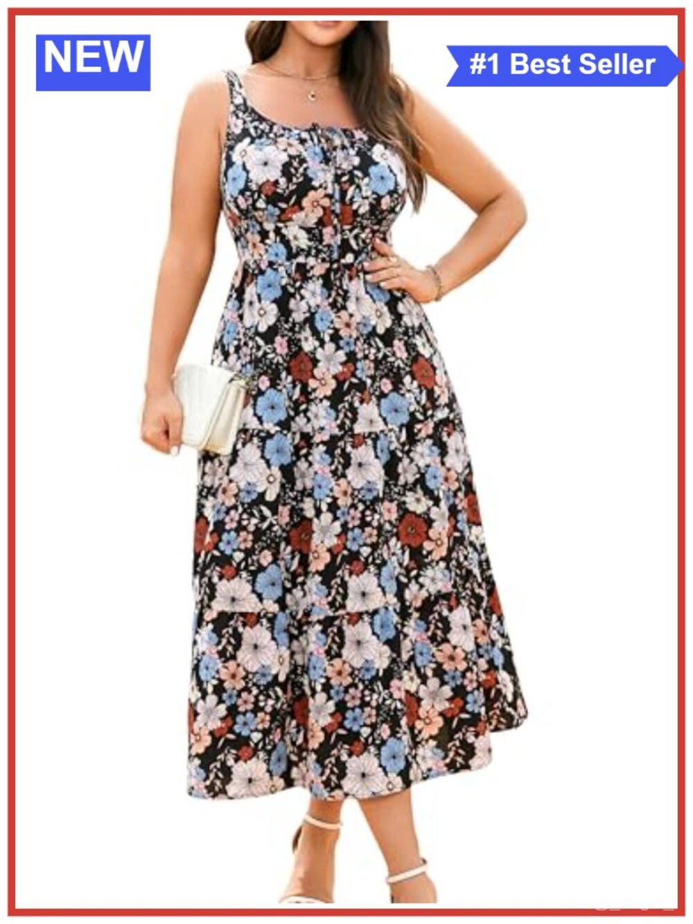 Plus Size A-Line Maxi Dress Smocked Tie V-Neck Sleeveless Summer